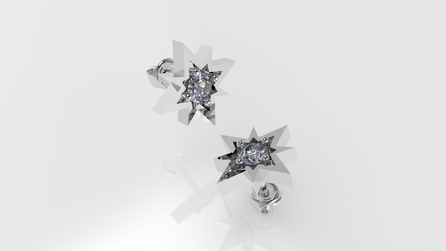 14K Push Back Earrings with 2 DIAMONDS 6.5mm VS1 each, "star" "stt: 4 prongs"