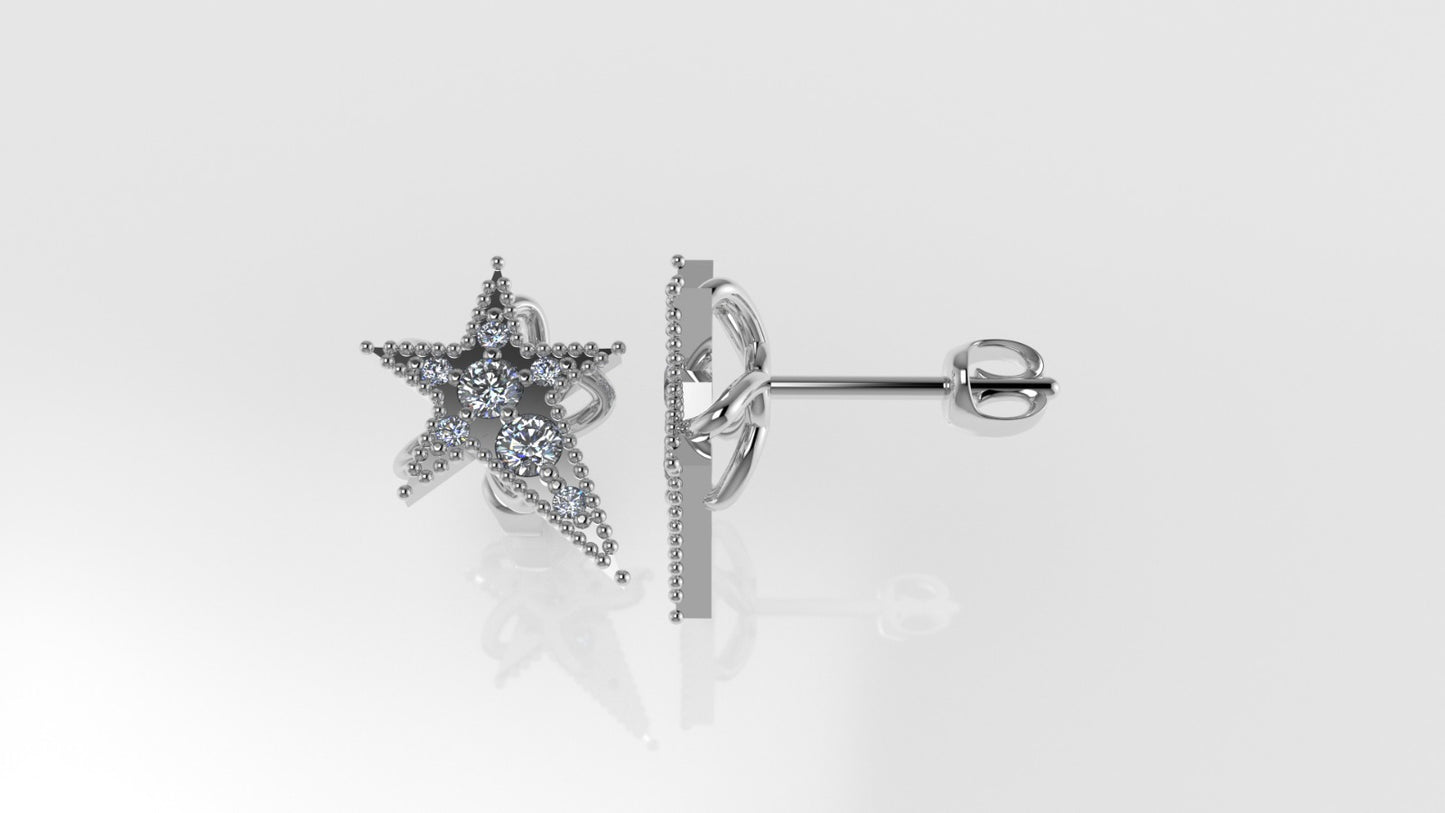 14k Yellow Gold Earrings with 14 DIAMONDS VS1, "STT: Prong" "FILIGREE" "STAR"