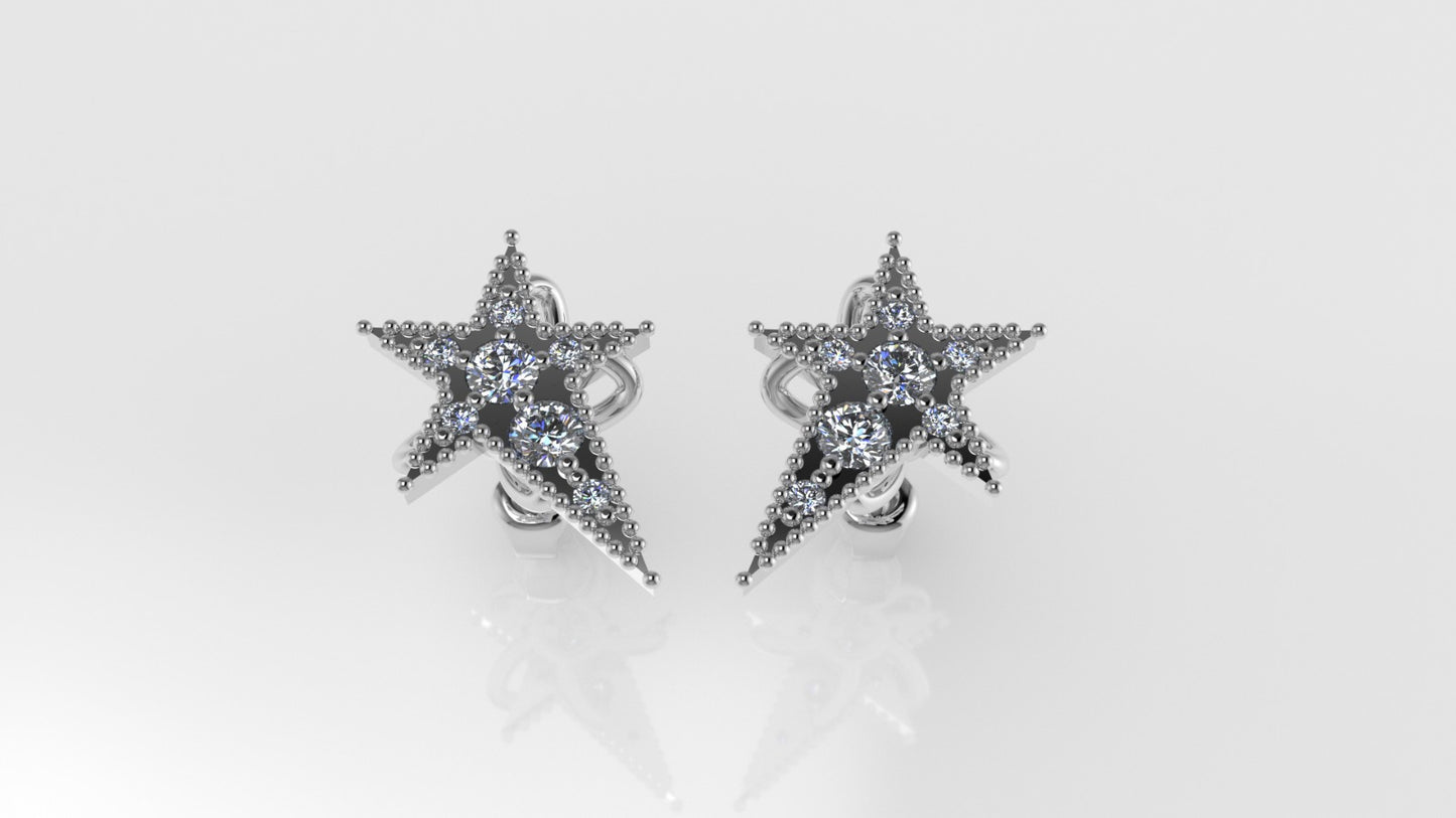 14k Yellow Gold Earrings with 14 DIAMONDS VS1, "STT: Prong" "FILIGREE" "STAR"