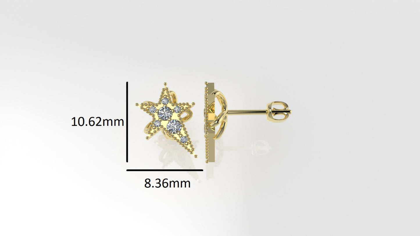 14k Yellow Gold Earrings with 14 DIAMONDS VS1, "STT: Prong" "FILIGREE" "STAR"