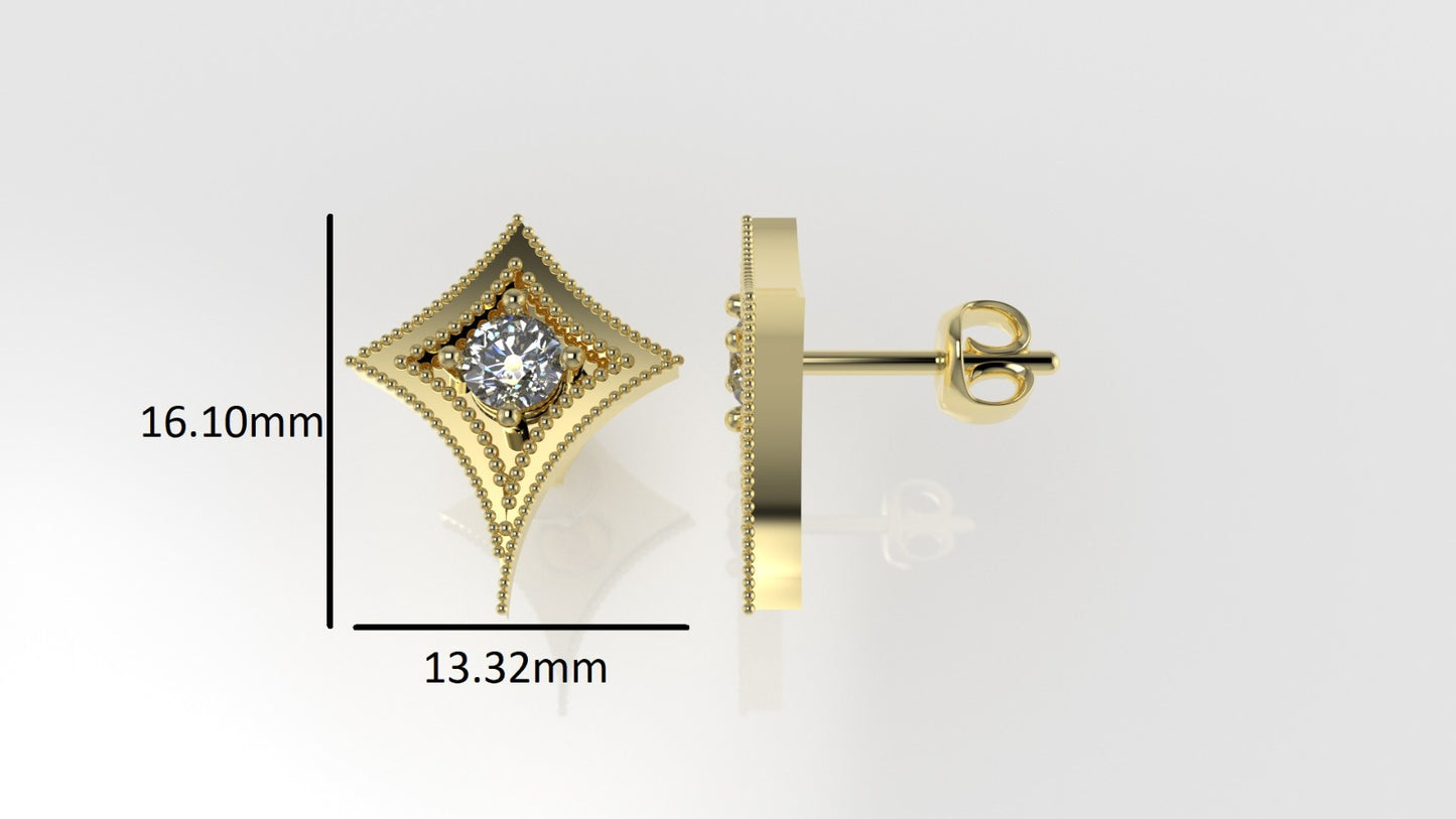 14K Gold Earrings with 2 DIAMONDS 4mm VS1 each , it is for daily use, "star with 4 point" "FILIGREE" "STT: 4 prong"