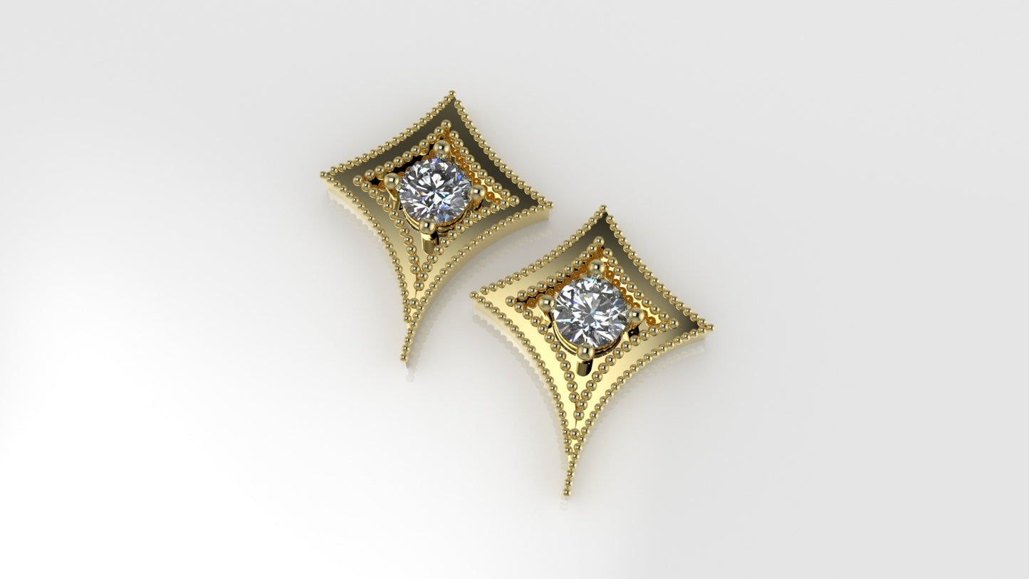 14K Gold Earrings with 2 DIAMONDS 4mm VS1 each , it is for daily use, "star with 4 point" "FILIGREE" "STT: 4 prong"