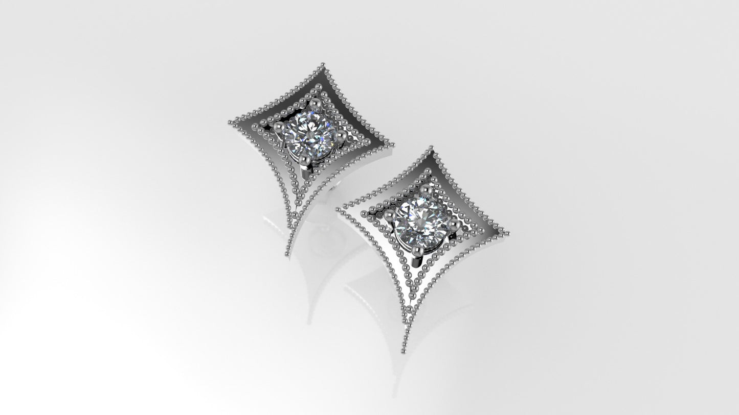 14K Gold Earrings with 2 DIAMONDS 4mm VS1 each , it is for daily use, "star with 4 point" "FILIGREE" "STT: 4 prong"