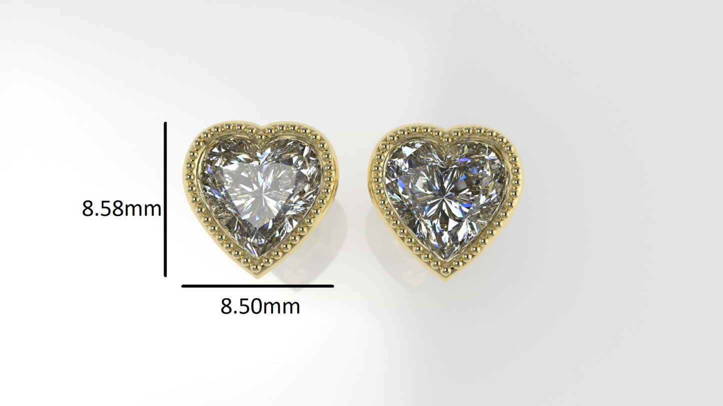 14k Gold Earrings with 2 DIAMOND VS1 each, "HEART SHAPE" "FILIGREE" "STT: BEZEL"