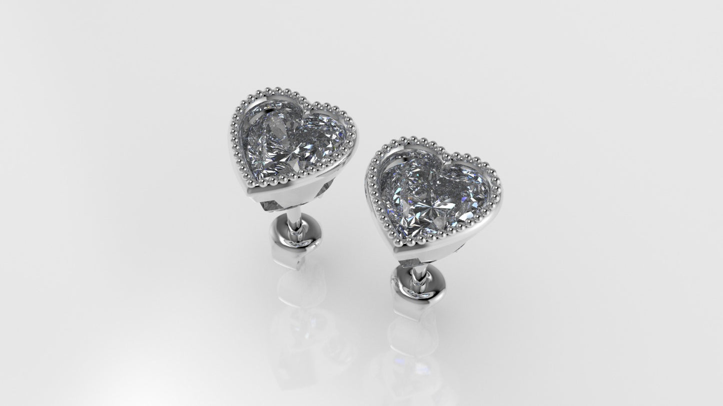 14k Gold Earrings with 2 DIAMOND VS1 each, "HEART SHAPE" "FILIGREE" "STT: BEZEL"