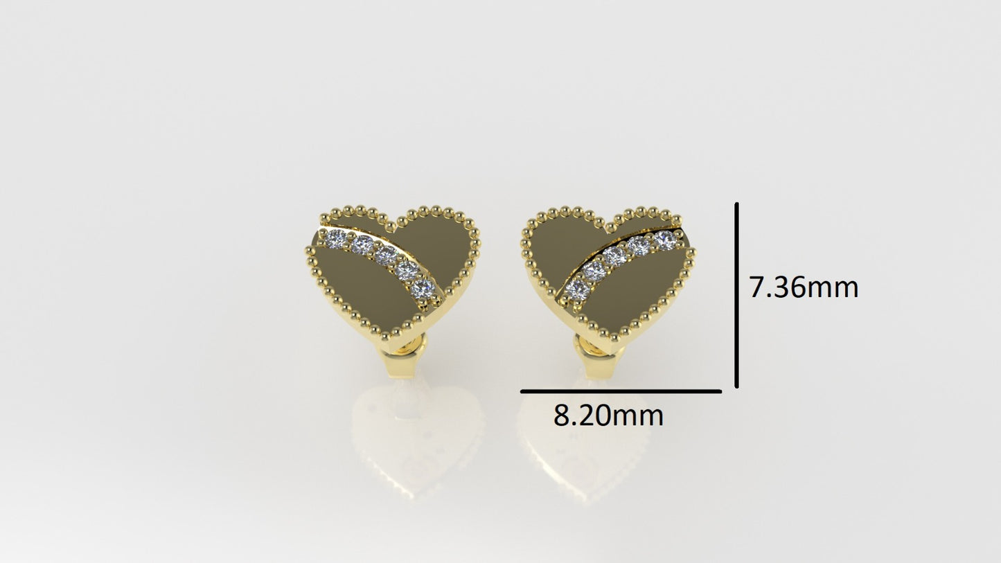 14k Gold Earrings with 10 DIAMONDS 1.2mm VS1 each , it is for daily use, "Hearts" "FILIGREE" "STT: 4 prong" "CUT: Chanel"