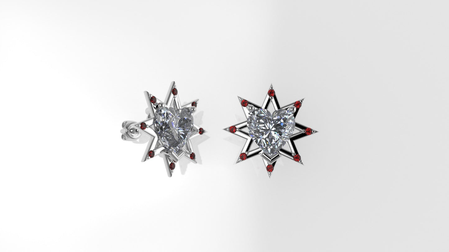 14k Yellow Gold Earrings with 18 STONES, "star with 8 point" "STT: Prong"