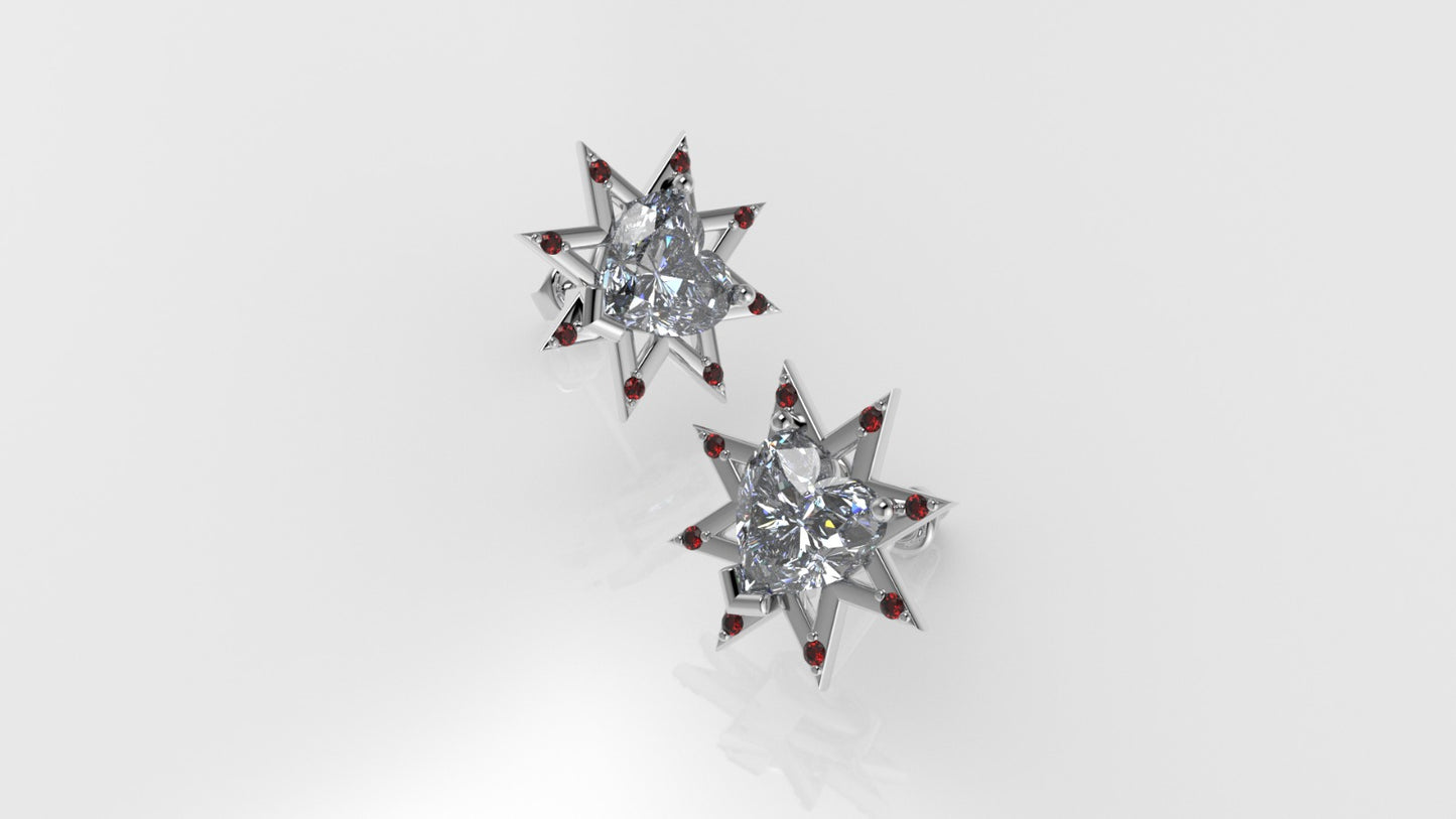 14k Yellow Gold Earrings with 18 STONES, "star with 8 point" "STT: Prong"