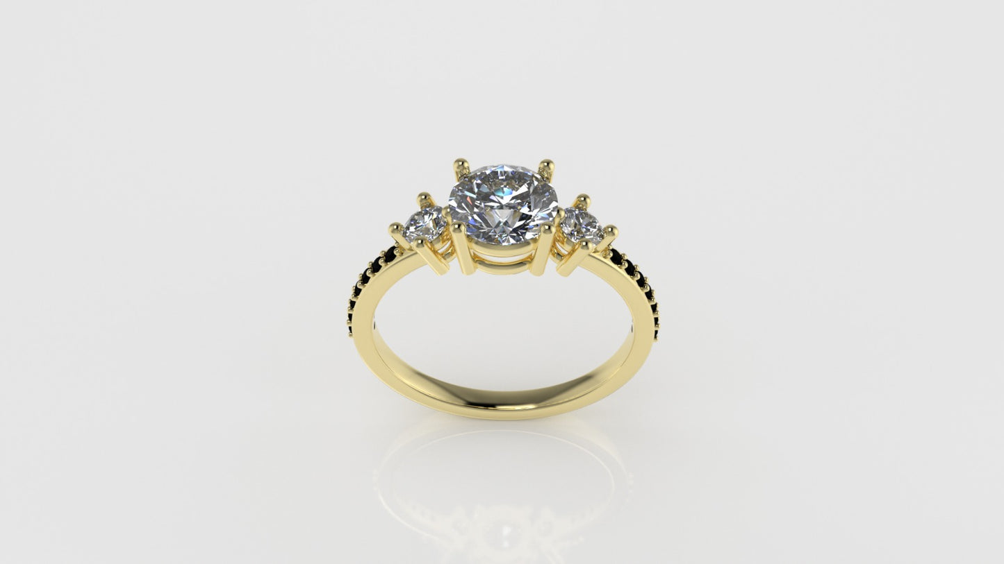 14K Ring with 14 BLACK DIAMONDS, 3 DIAMONDS, "Stt Prong"