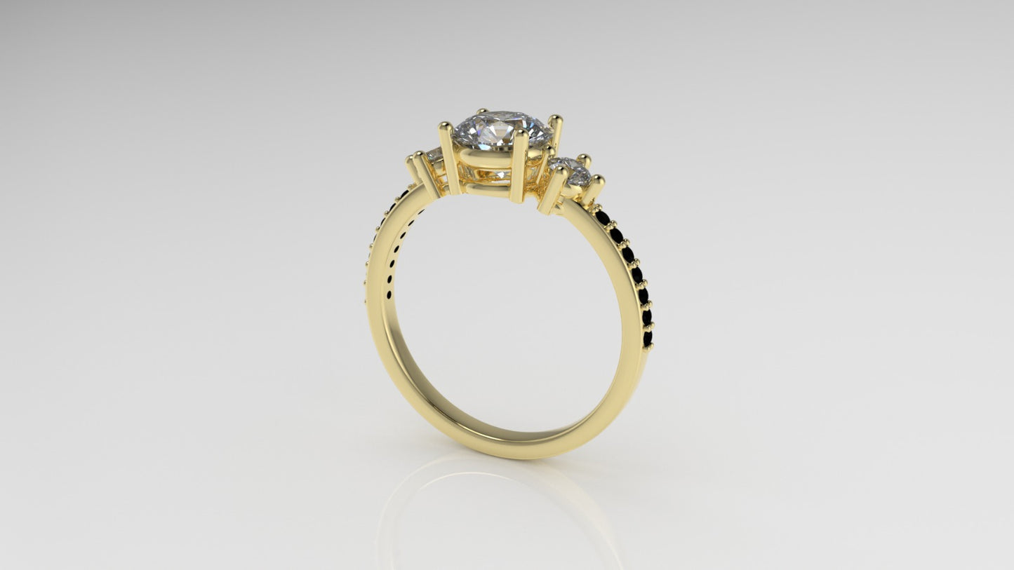 14K Ring with 14 BLACK DIAMONDS, 3 DIAMONDS, "Stt Prong"