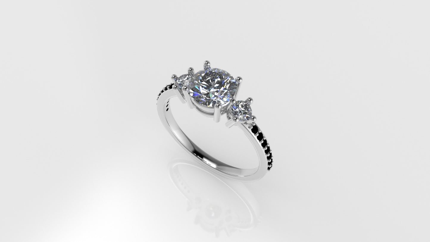 14K Ring with 14 BLACK DIAMONDS, 3 DIAMONDS, "Stt Prong"