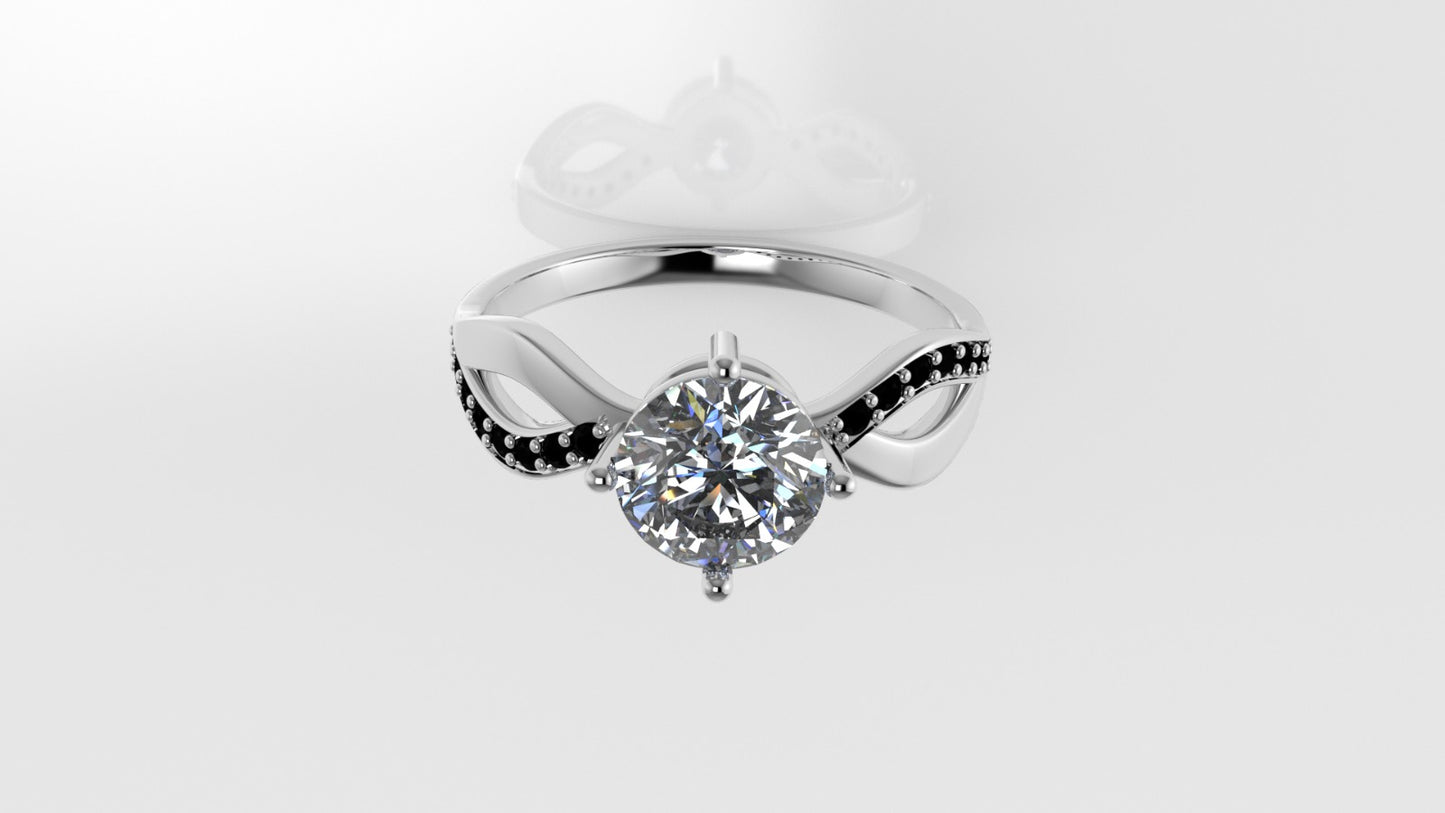 14K Ring with 18 BLACK DIAMONDS, 1 DIAMOND, "Stt Prong"