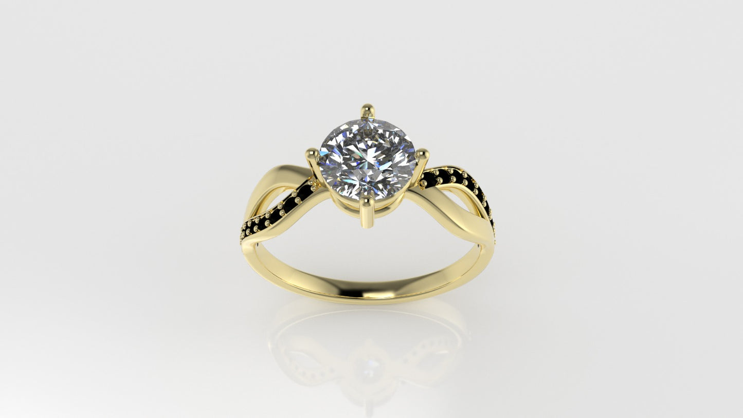 14K Ring with 18 BLACK DIAMONDS, 1 DIAMOND, "Stt Prong"