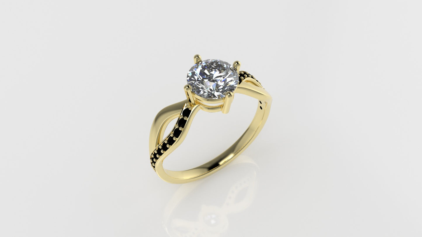 14K Ring with 18 BLACK DIAMONDS, 1 DIAMOND, "Stt Prong"