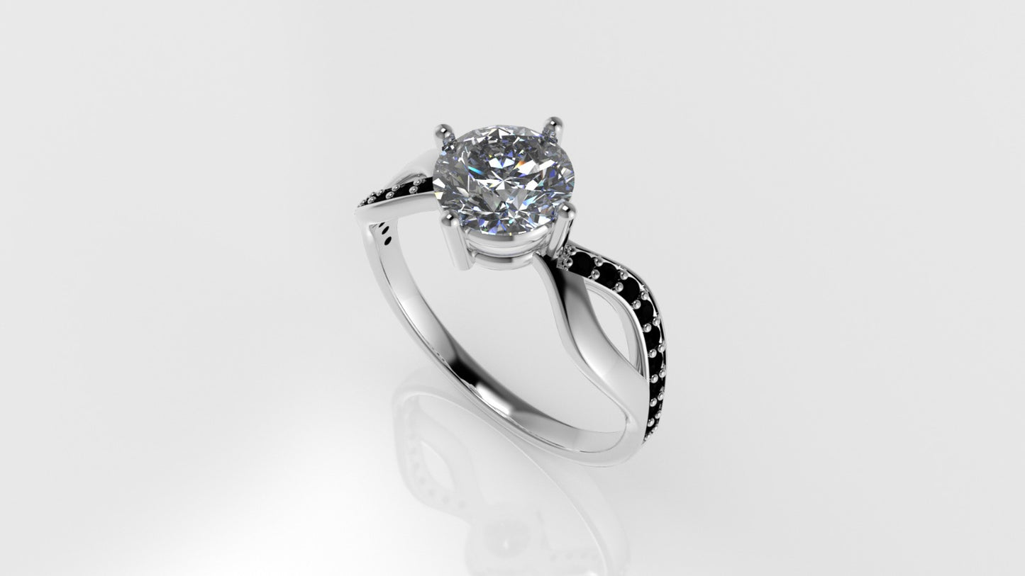14K Ring with 18 BLACK DIAMONDS, 1 DIAMOND, "Stt Prong"