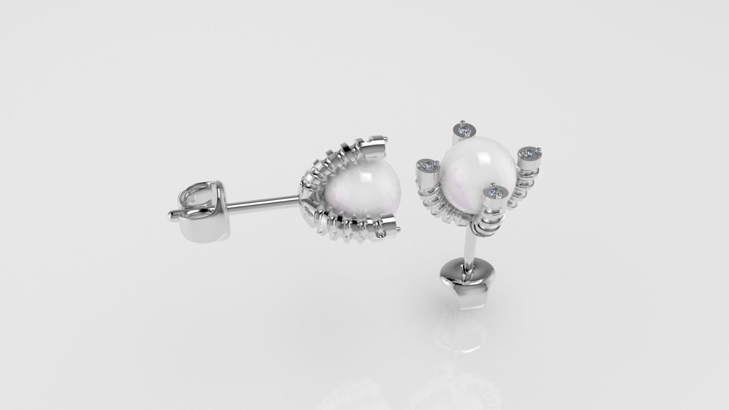 14k Earrings with 2 PEARL 8 DIAMONDS VS1, "STT: 2 prong"