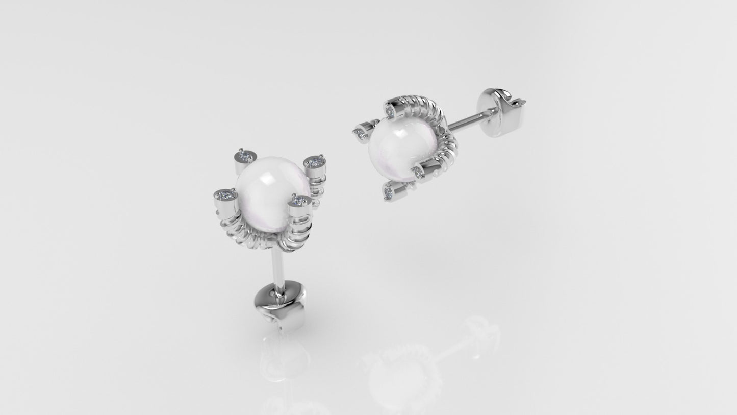 14k Earrings with 2 PEARL 8 DIAMONDS VS1, "STT: 2 prong"