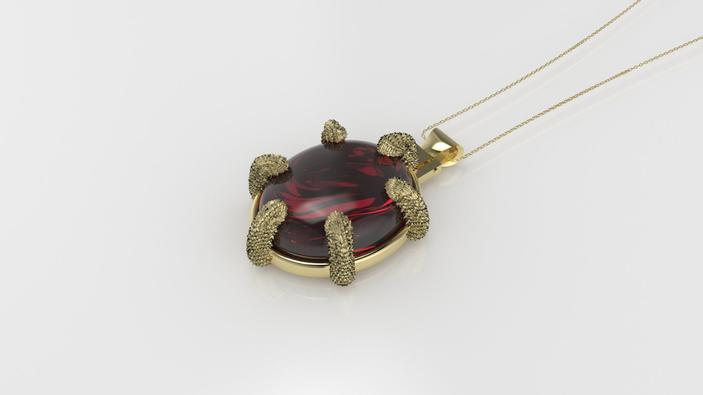 14K Gold Pendant with 1 INDIAN RUBY, "STT: Prong"