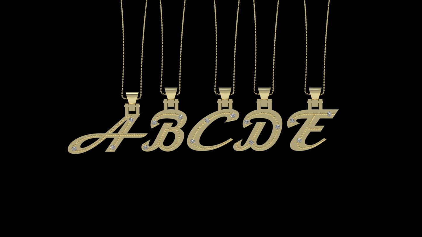 14K Gold Pendant, Alphabet Letters with 3 DIAMONDS 1.5mm VS1
