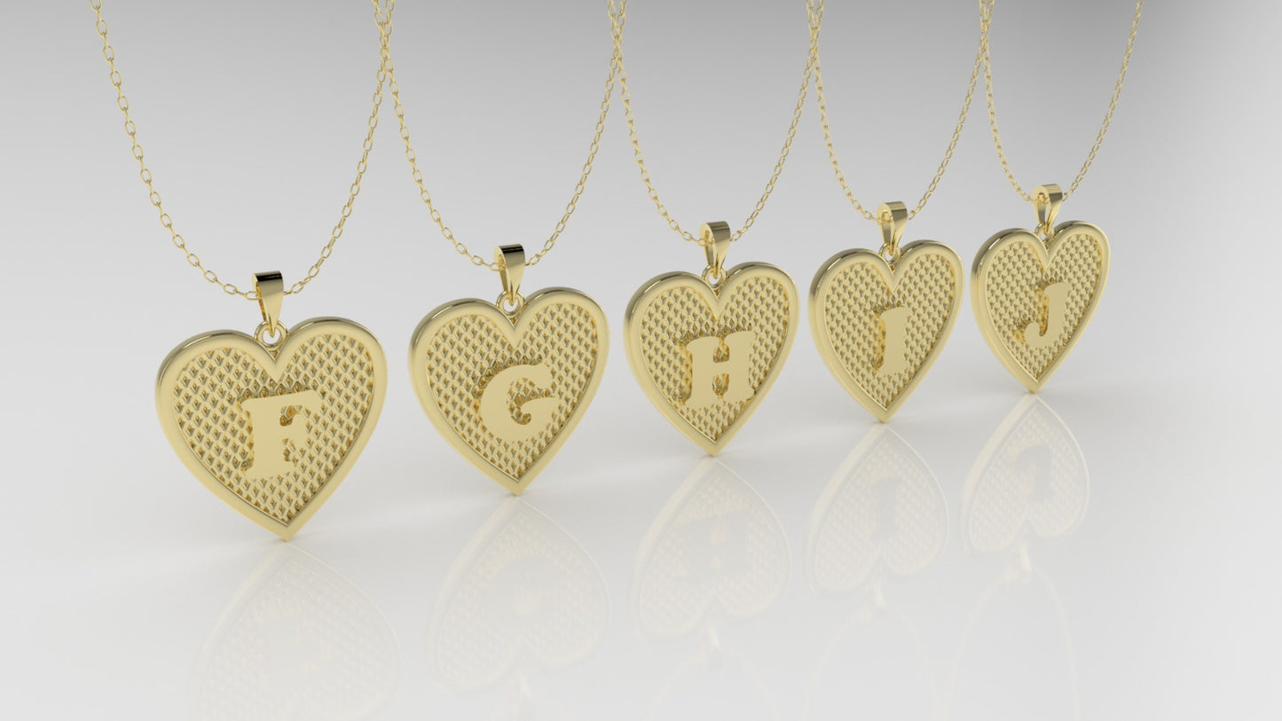 14K Gold Pendant, Alphabet Letters, heart style