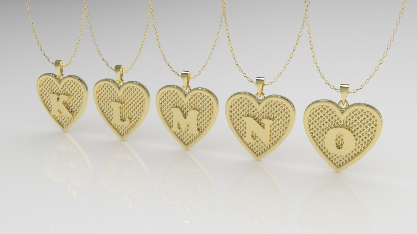 14K Gold Pendant, Alphabet Letters, heart style