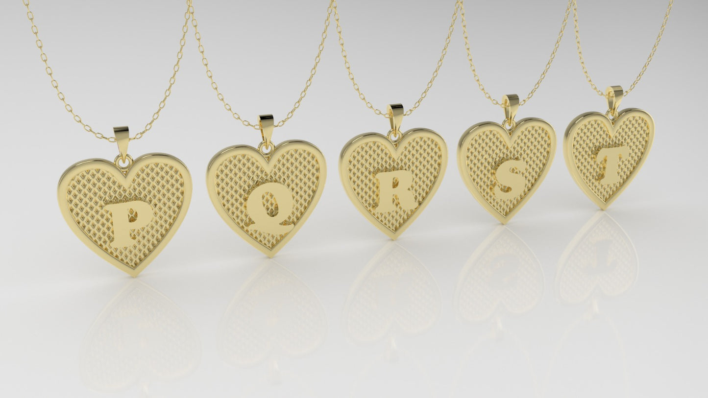 14K Gold Pendant, Alphabet Letters, heart style