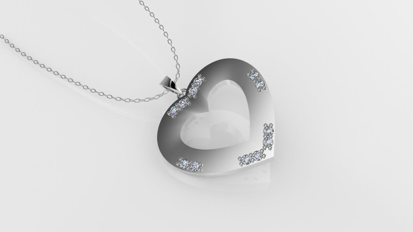 14K Pendant with 12 DIAMONDS VS1, Only Pendant, "STT: Prong" heart style