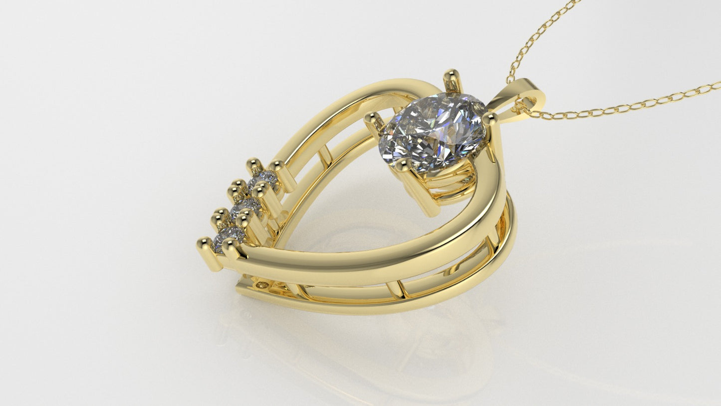 14K Gold Pendant with 4 DIAMONDS VS1, "STT: Prong"