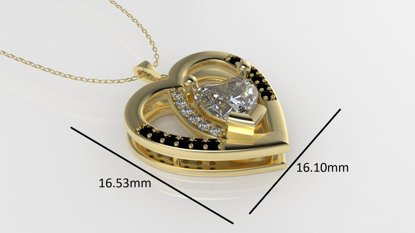 14K Gold Pendant with 19 Stones, "STT: Prong" heart style, Cut: Chanel