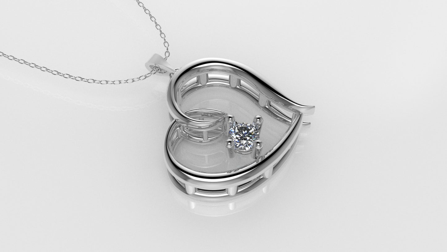 14K Gold Pendant with 1 DIAMOND VS1, "STT: Prong", Heart Style