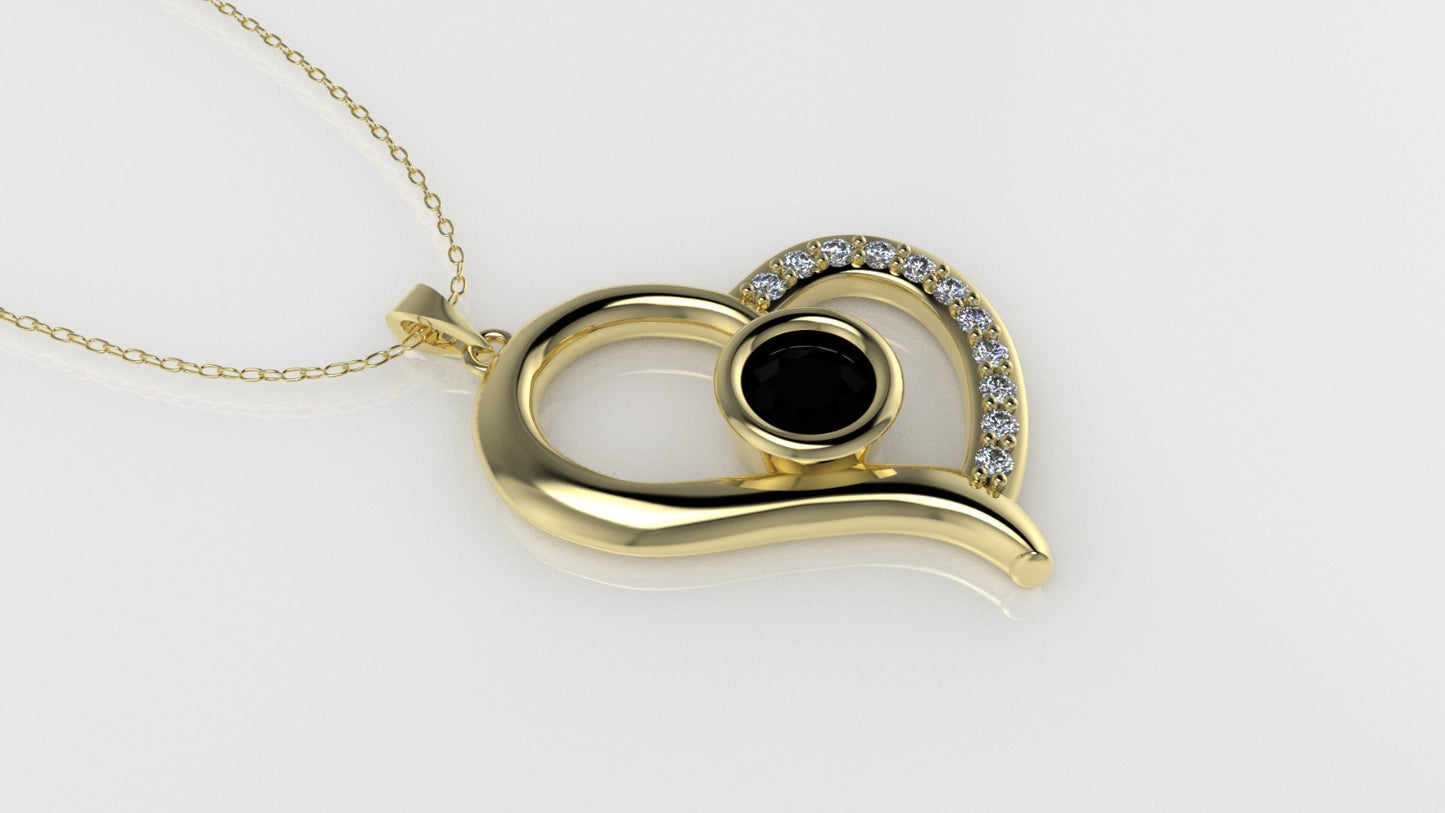 14K Pendant with 12 Diamonds, "STT: Prong and Bezel" heart style