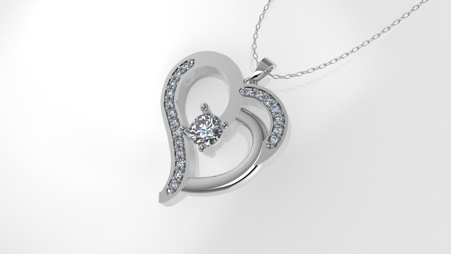 14K Pendant with 21 Diamonds, "STT: Prong" heart style, Cut Chanel