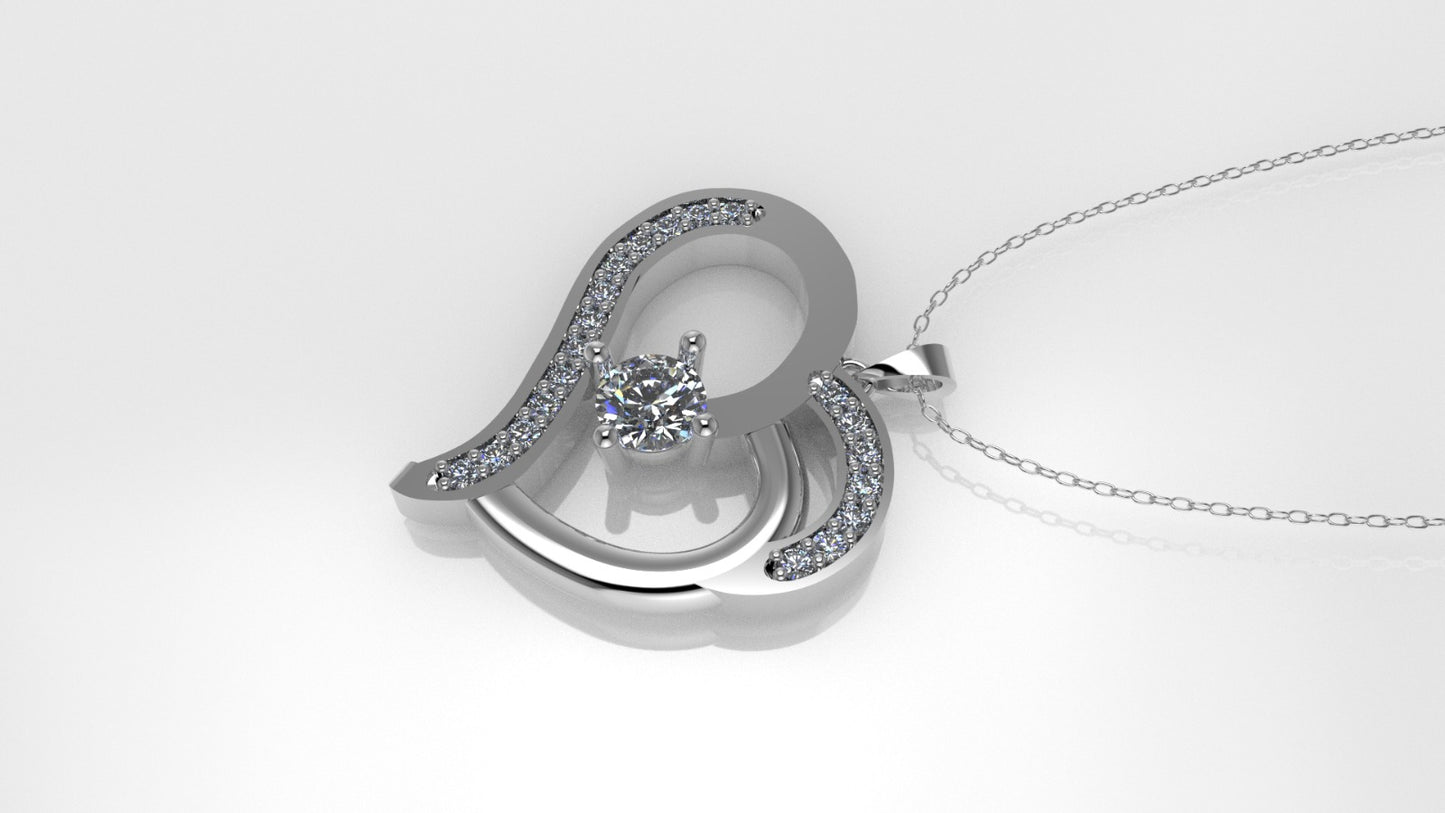 14K Pendant with 21 Diamonds, "STT: Prong" heart style, Cut Chanel