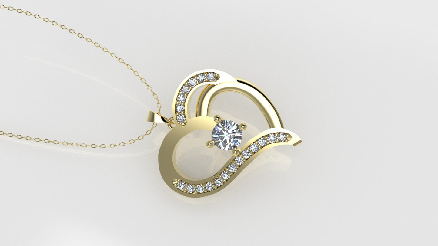 14K Pendant with 21 Diamonds, "STT: Prong" heart style, Cut Chanel