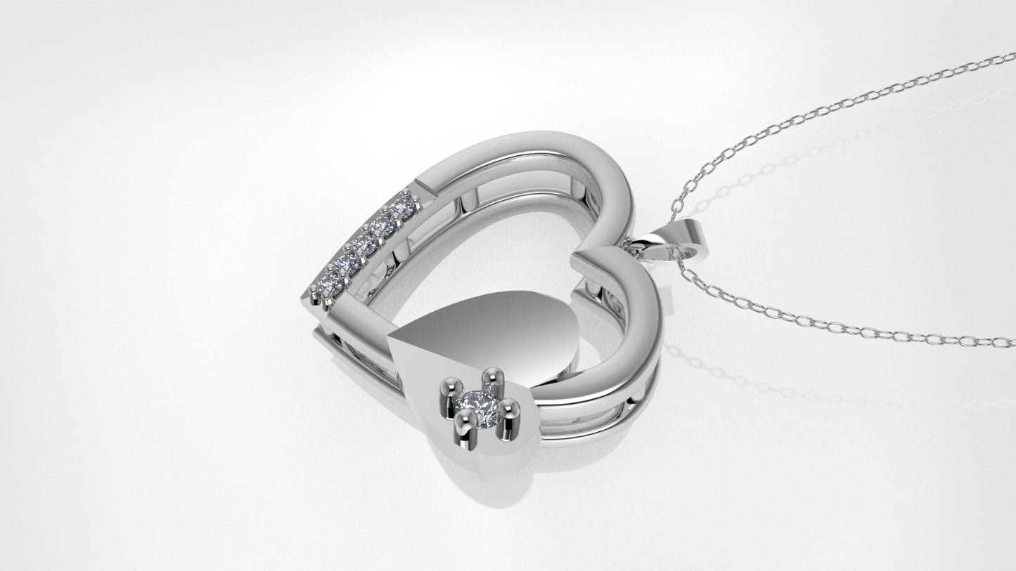 14K Pendant with 6 Diamonds, "STT: Prong" heart style, Cut: Chanel