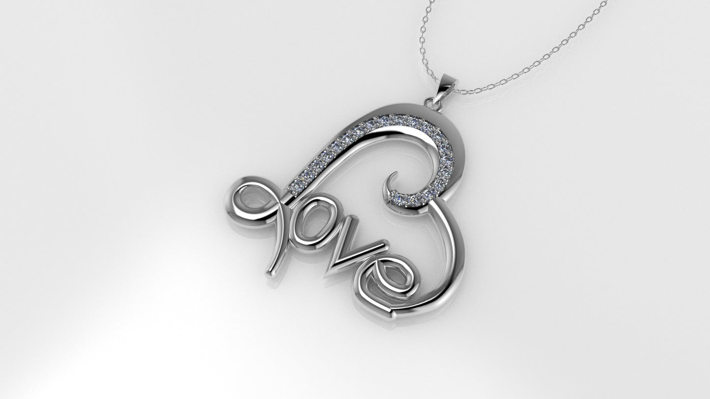 14K Gold Pendant with 20 Diamonds, "STT: Prong" Heart and Love style, Cut Chanel