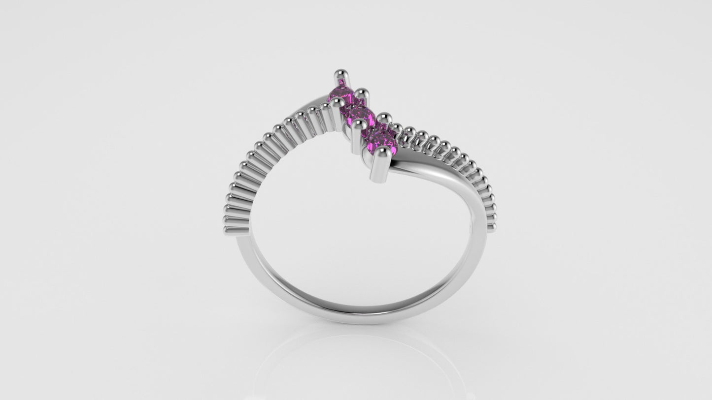 14K Ring with 3 MARQUISE TOURMALINE, FILIGREE, Stt: Prong