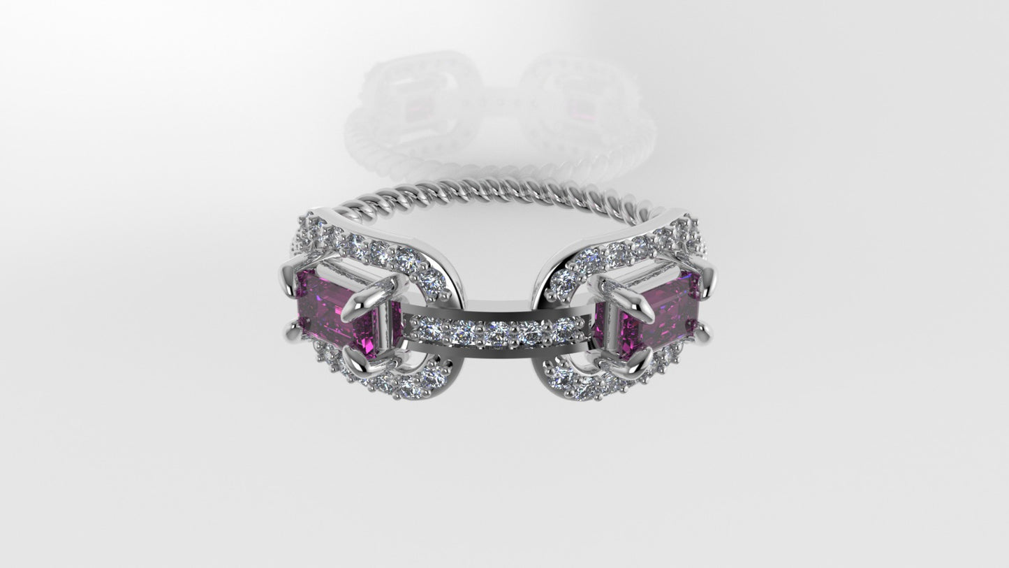 14K Ring with 37 DIAMONDS and 2 TOURMALINE, "FILIGREE", STT PRONG, Rope Style, Cut Chanel