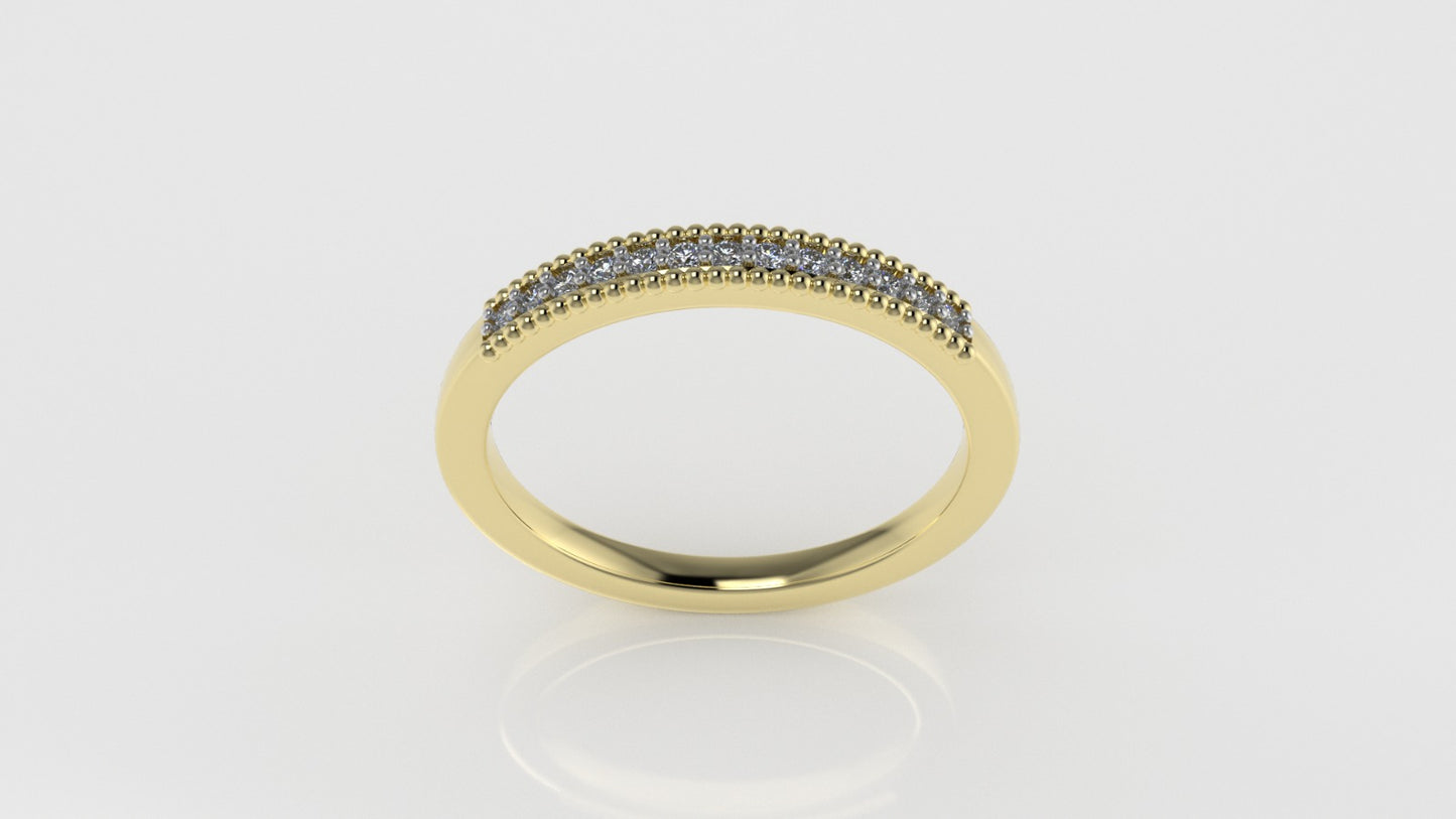14K Gold Band Ring with 13 DIAMONDS VS1, "FILIGREE", STT PRONG