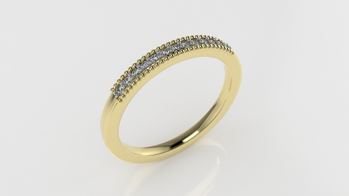 14K Gold Band Ring with 13 DIAMONDS VS1, "FILIGREE", STT PRONG