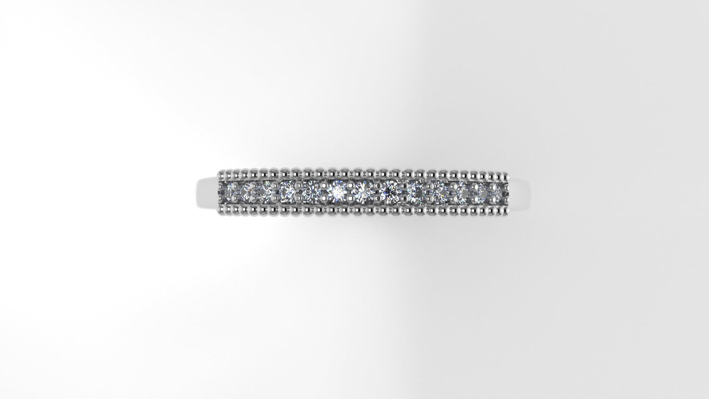 14K Gold Band Ring with 13 DIAMONDS VS1, "FILIGREE", STT PRONG