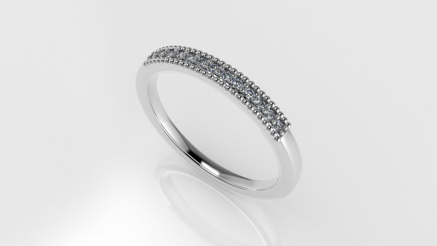 14K Gold Band Ring with 13 DIAMONDS VS1, "FILIGREE", STT PRONG