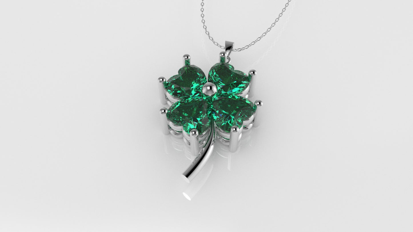 14K Gold Pendant with 4 emerald, "STT: Prong" Clover Style