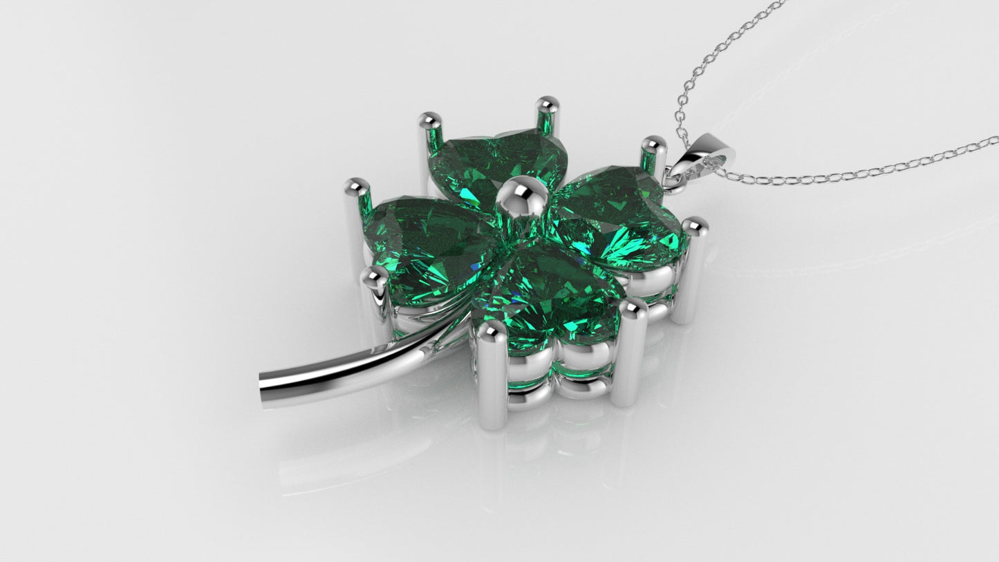 14K Gold Pendant with 4 emerald, "STT: Prong" Clover Style