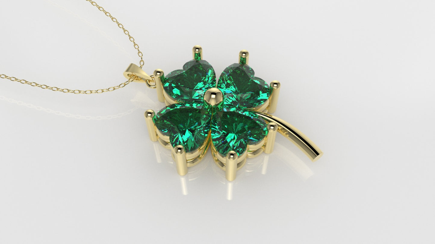 14K Gold Pendant with 4 emerald, "STT: Prong" Clover Style