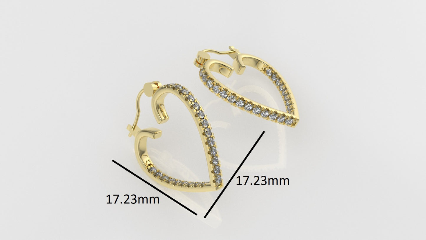 14k Earrings with 44 DIAMONDS VS1, "Cut Split", Heart Style
