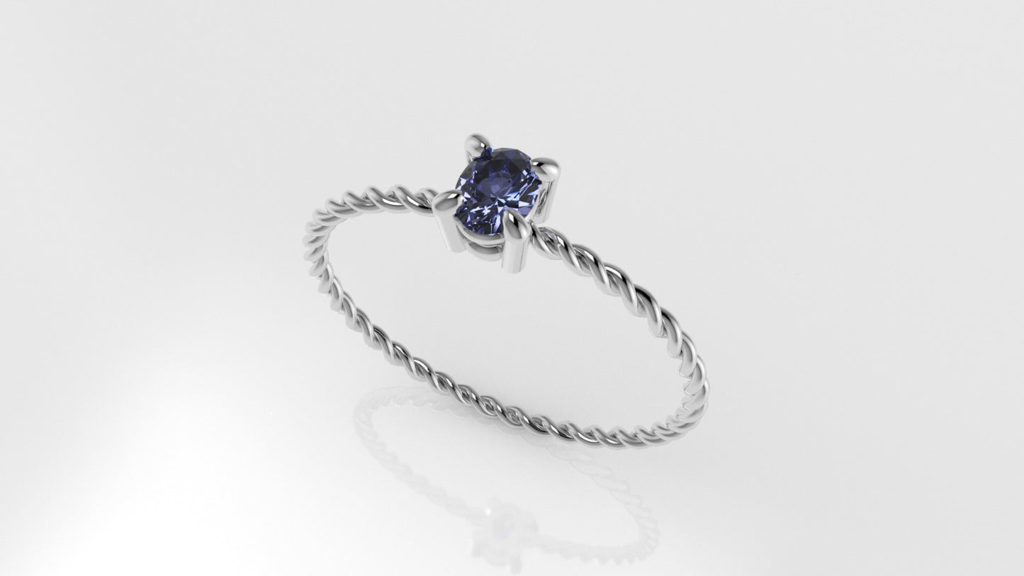 14K Gold Skinny Twist Tanzanite Stone Ring
