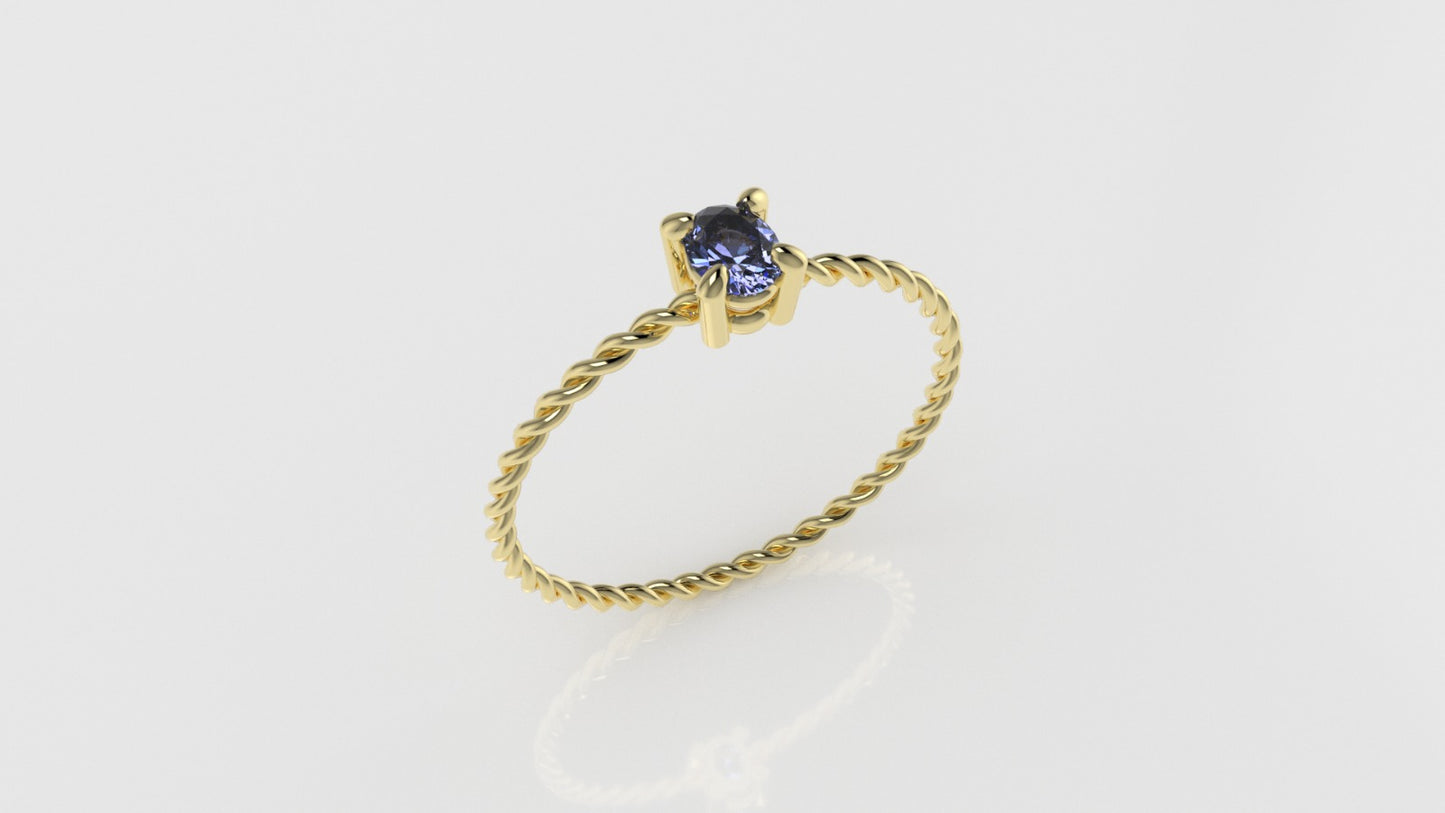 14K Gold Skinny Twist Tanzanite Stone Ring