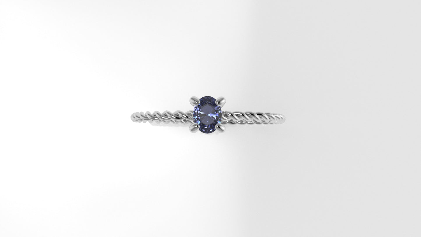 14K Gold Skinny Twist Tanzanite Stone Ring
