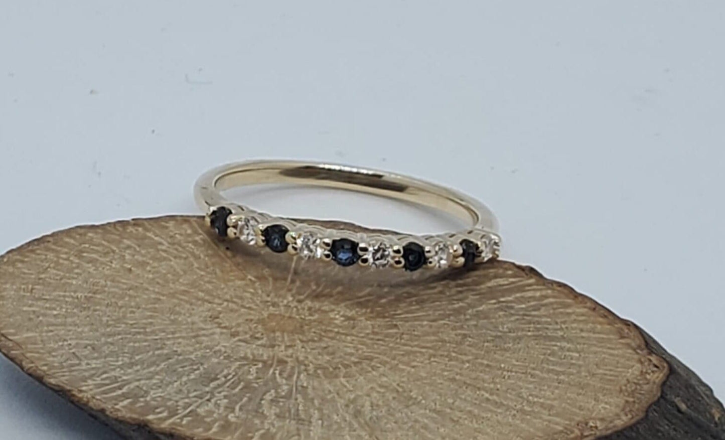 14K Sapphire & Diamonds Gold Band Ring